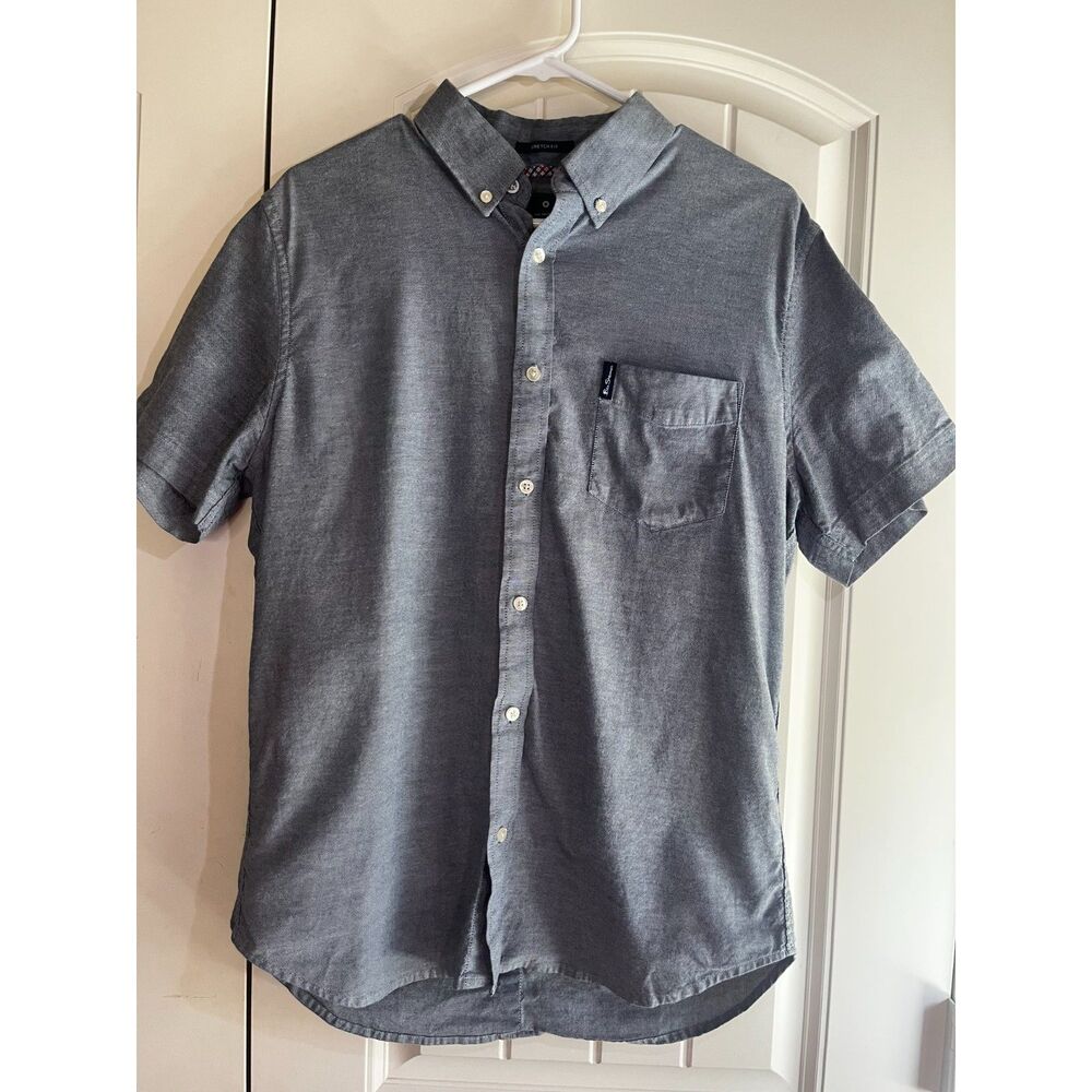 Ben Sherman Men's Medium Gray Stretch Fit Short Sleeve Button Down Shirt